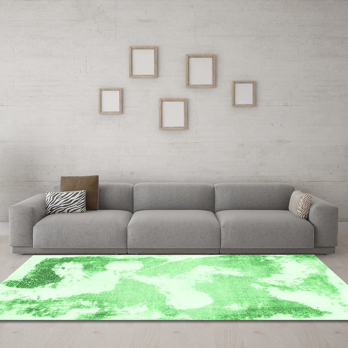 Machine Washable Abstract Emerald Green Modern Area Rugs in a Living Room,, wshabs1059emgrn