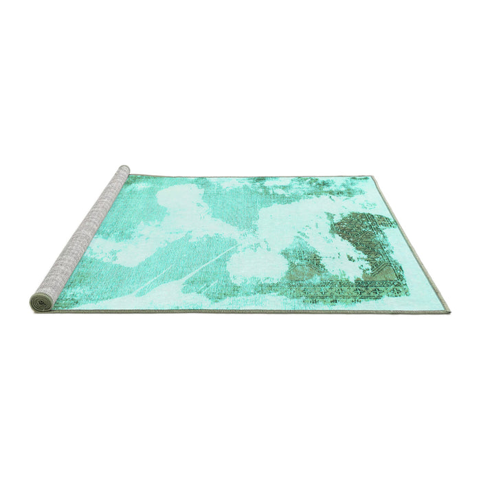 Sideview of Machine Washable Abstract Turquoise Modern Area Rugs, wshabs1059turq