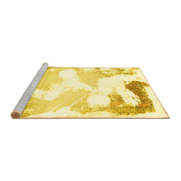 Sideview of Machine Washable Abstract Yellow Modern Rug, wshabs1059yw