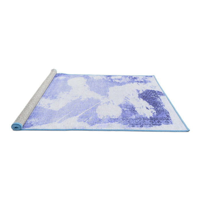 Sideview of Machine Washable Abstract Blue Modern Rug, wshabs1059blu