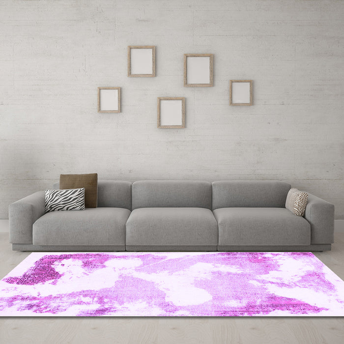 Machine Washable Abstract Purple Modern Area Rugs in a Living Room, wshabs1059pur
