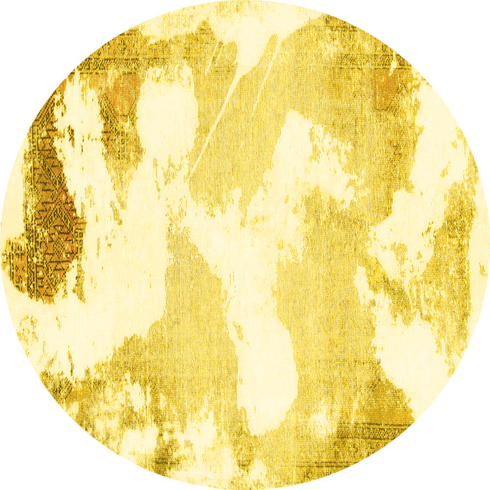 Round Machine Washable Abstract Yellow Modern Rug, wshabs1059yw