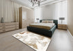 Machine Washable Abstract Off White Beige Rug in a Bedroom, wshabs1059