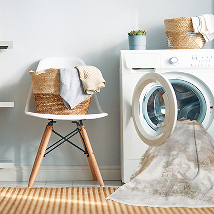 Machine Washable Abstract Off White Beige Rug in a Washing Machine, wshabs1059