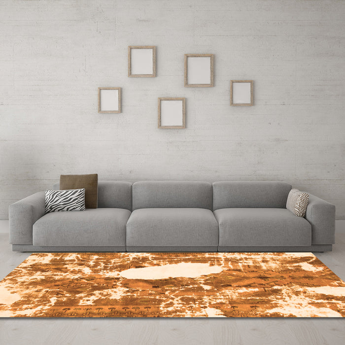 Machine Washable Abstract Orange Modern Area Rugs in a Living Room, wshabs1060org