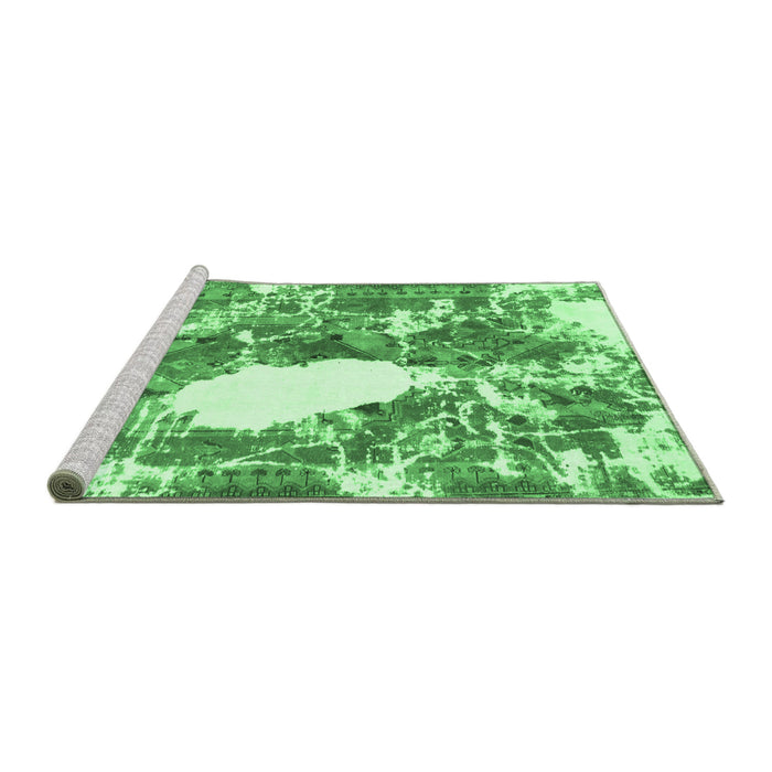 Sideview of Machine Washable Abstract Emerald Green Modern Area Rugs, wshabs1060emgrn
