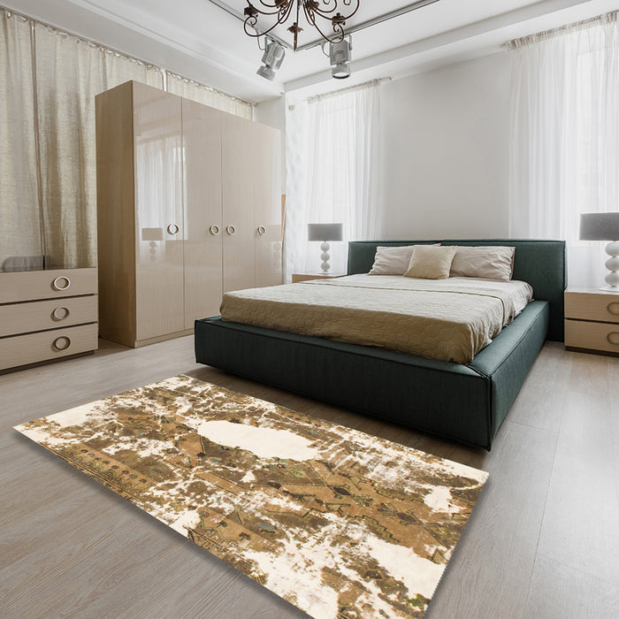 Round Abstract Light Brown Modern Rug in a Office, abs1060