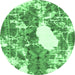 Round Machine Washable Abstract Emerald Green Modern Area Rugs, wshabs1060emgrn
