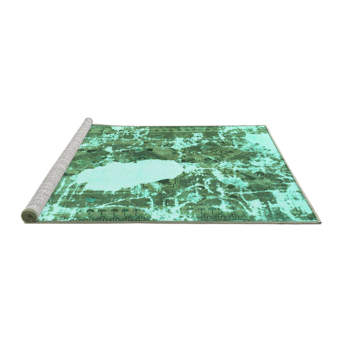 Sideview of Machine Washable Abstract Turquoise Modern Area Rugs, wshabs1060turq