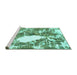 Sideview of Machine Washable Abstract Turquoise Modern Area Rugs, wshabs1060turq