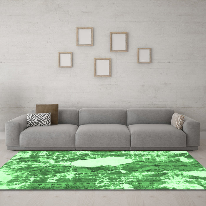 Machine Washable Abstract Emerald Green Modern Area Rugs in a Living Room,, wshabs1060emgrn