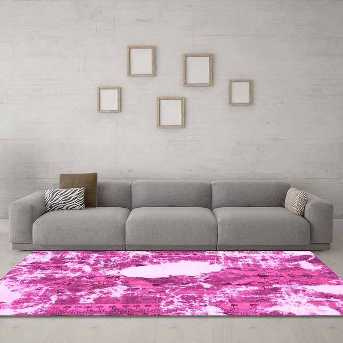 Machine Washable Abstract Pink Modern Rug in a Living Room, wshabs1060pnk