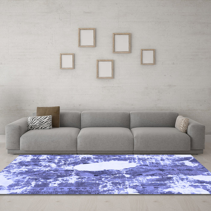Machine Washable Abstract Blue Modern Rug in a Living Room, wshabs1060blu