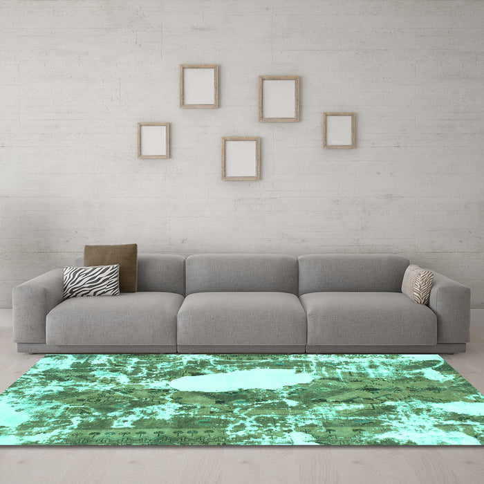 Machine Washable Abstract Turquoise Modern Area Rugs in a Living Room,, wshabs1060turq