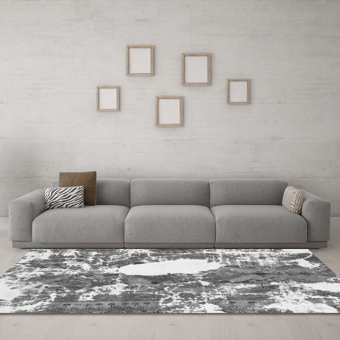 Machine Washable Abstract Gray Modern Rug in a Living Room,, wshabs1060gry