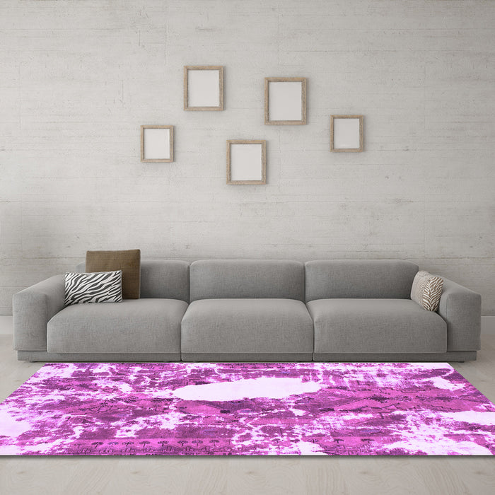 Machine Washable Abstract Purple Modern Area Rugs in a Living Room, wshabs1060pur