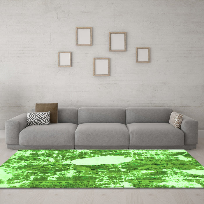 Machine Washable Abstract Green Modern Area Rugs in a Living Room,, wshabs1060grn