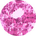 Round Machine Washable Abstract Pink Modern Rug, wshabs1060pnk