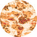 Round Machine Washable Abstract Orange Modern Area Rugs, wshabs1061org