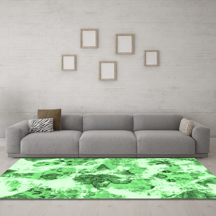 Machine Washable Abstract Emerald Green Modern Area Rugs in a Living Room,, wshabs1061emgrn