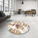 Round Machine Washable Abstract Gold Rug in a Office, wshabs1061