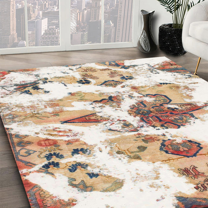 Machine Washable Abstract Gold Rug in a Family Room, wshabs1061