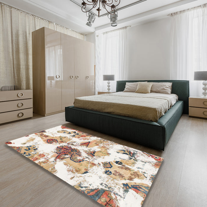 Round Abstract Gold Modern Rug in a Office, abs1061