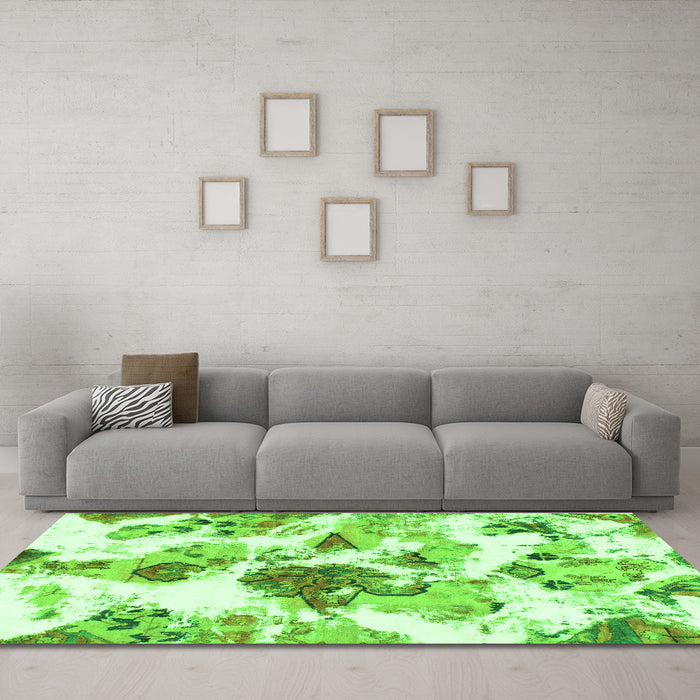 Machine Washable Abstract Green Modern Area Rugs in a Living Room,, wshabs1061grn