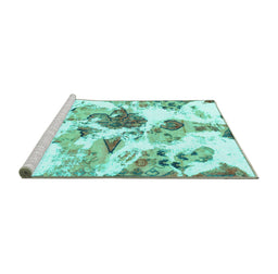 Sideview of Machine Washable Abstract Turquoise Modern Area Rugs, wshabs1061turq