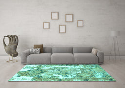 Machine Washable Abstract Turquoise Modern Area Rugs in a Living Room,, wshabs1062turq