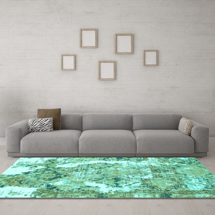 Machine Washable Abstract Turquoise Modern Area Rugs in a Living Room,, wshabs1062turq