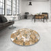 Round Machine Washable Abstract Deep Peach Orange Rug in a Office, wshabs1062