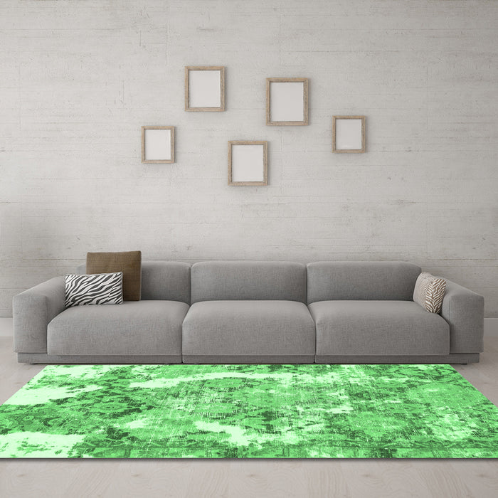 Machine Washable Abstract Emerald Green Modern Area Rugs in a Living Room,, wshabs1062emgrn