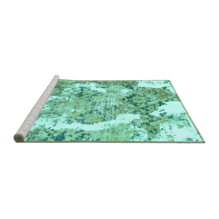 Sideview of Machine Washable Abstract Turquoise Modern Area Rugs, wshabs1062turq