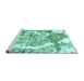 Sideview of Machine Washable Abstract Turquoise Modern Area Rugs, wshabs1062turq