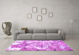 Machine Washable Abstract Purple Modern Area Rugs in a Living Room, wshabs1062pur