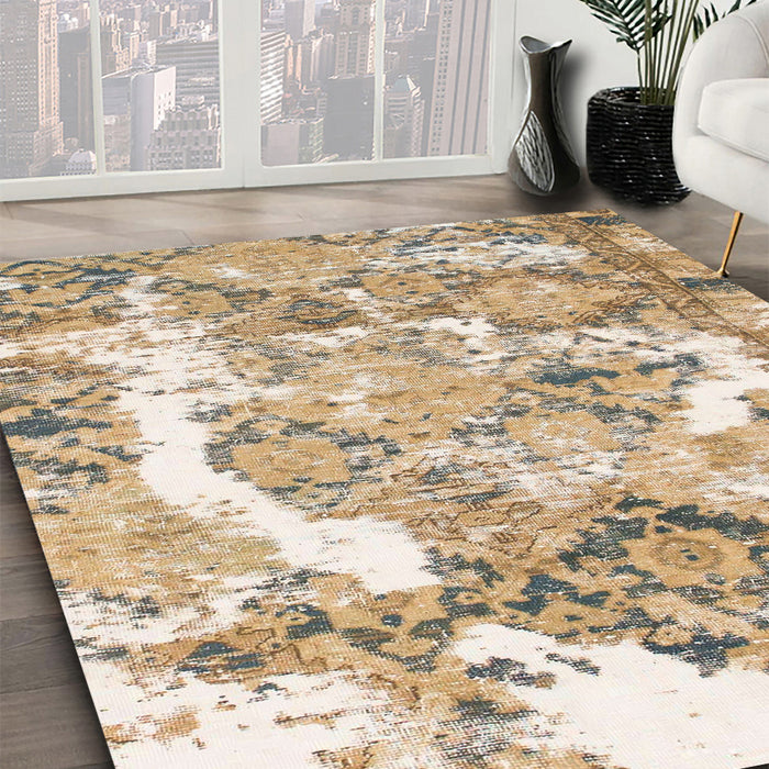 Machine Washable Abstract Deep Peach Orange Rug in a Family Room, wshabs1062