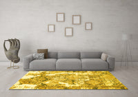 Machine Washable Abstract Yellow Modern Rug, wshabs1062yw