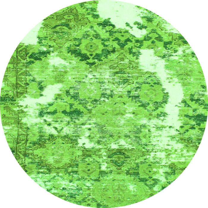 Round Machine Washable Abstract Green Modern Area Rugs, wshabs1062grn