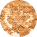 Round Machine Washable Abstract Orange Modern Area Rugs, wshabs1062org