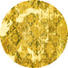 Round Abstract Yellow Modern Rug, abs1062yw