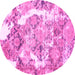 Round Machine Washable Abstract Pink Modern Rug, wshabs1062pnk
