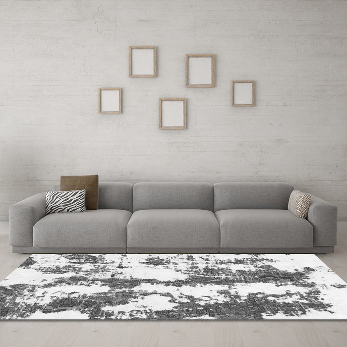 Machine Washable Abstract Gray Modern Rug in a Living Room,, wshabs1063gry