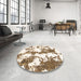 Round Machine Washable Abstract Blanched Almond Beige Rug in a Office, wshabs1063