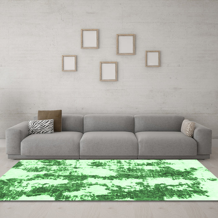 Machine Washable Abstract Emerald Green Modern Area Rugs in a Living Room,, wshabs1063emgrn