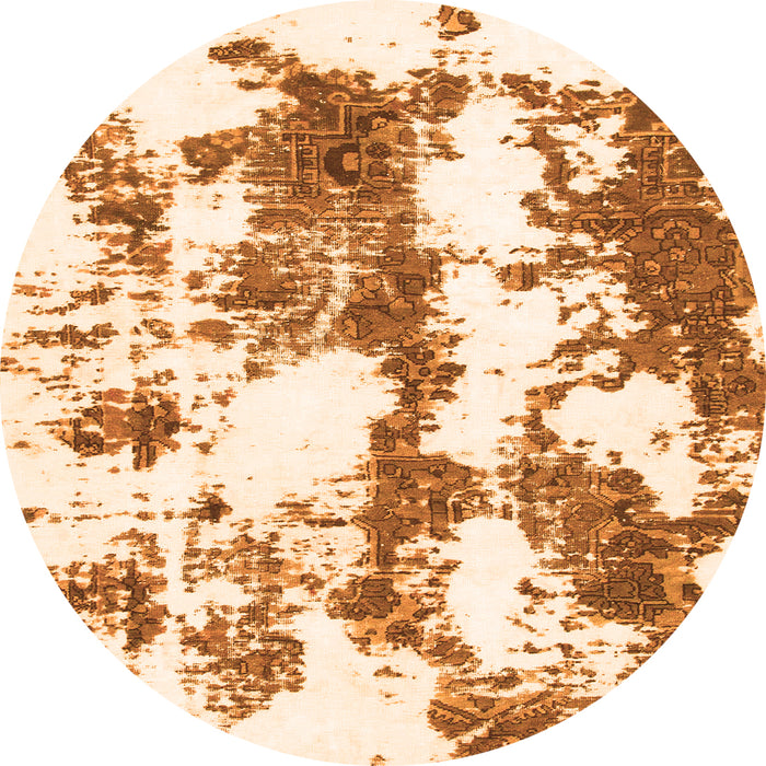 Round Machine Washable Abstract Orange Modern Area Rugs, wshabs1063org