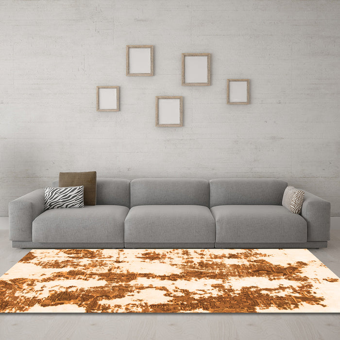 Machine Washable Abstract Orange Modern Area Rugs in a Living Room, wshabs1063org