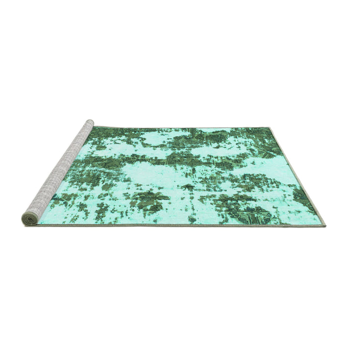 Sideview of Machine Washable Abstract Turquoise Modern Area Rugs, wshabs1063turq