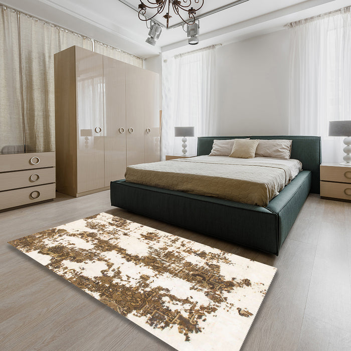 Round Abstract Blanched Almond Beige Modern Rug in a Office, abs1063