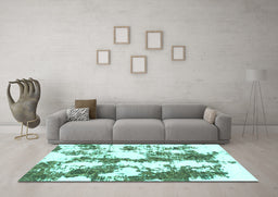 Machine Washable Abstract Turquoise Modern Area Rugs in a Living Room,, wshabs1063turq